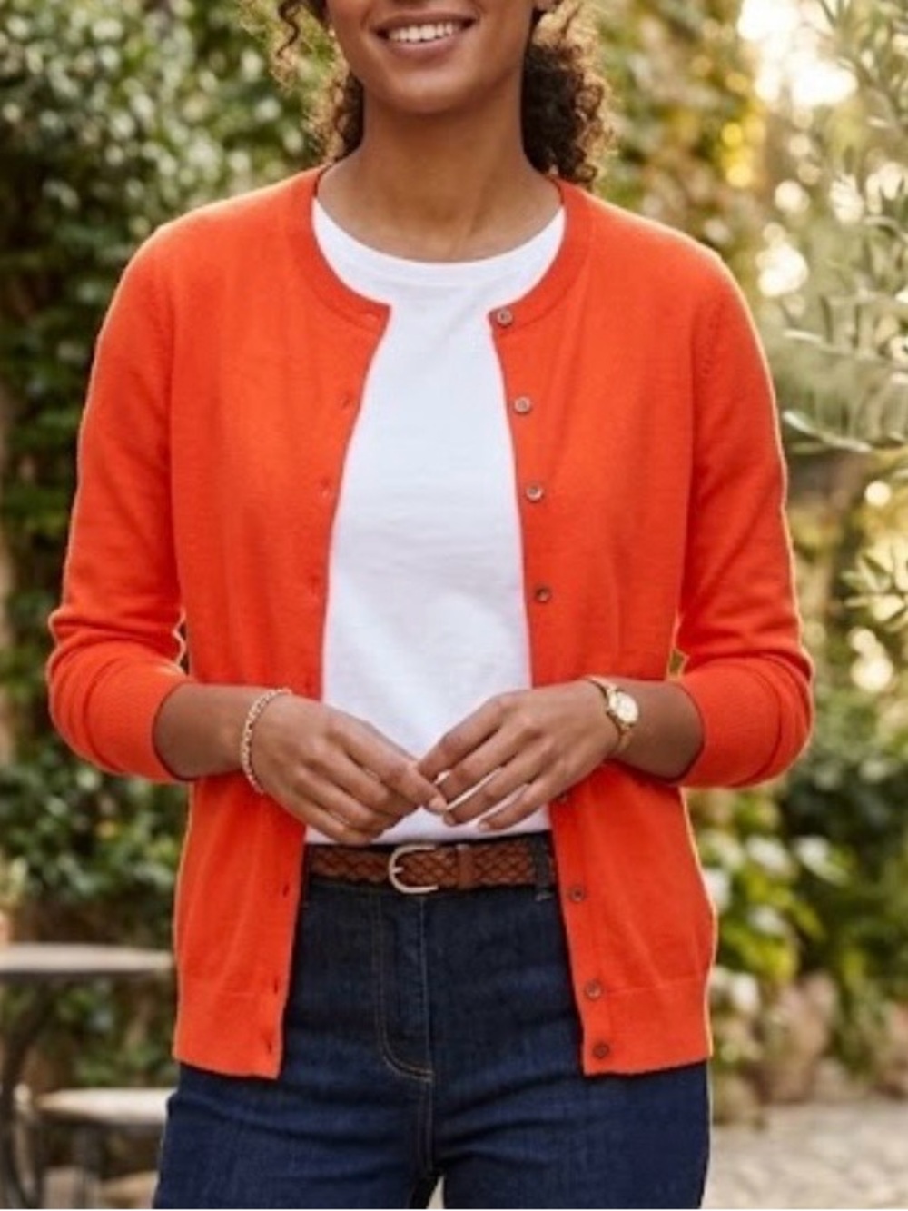 Boden red cashmere lightweight cardigan button front round neck medium